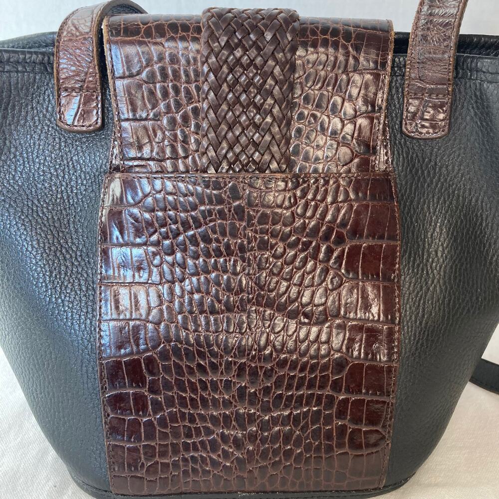 Vintage Brighton Black Brown Croc Embossed Leather Shoulder Bag - Picture 6 of 12